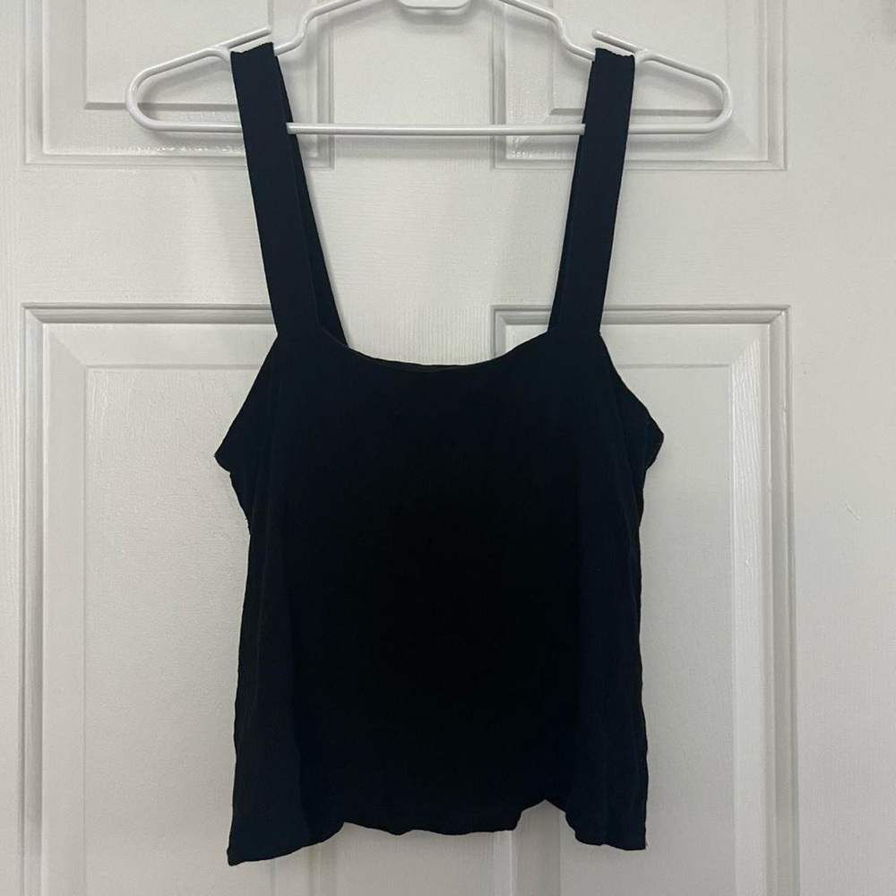 Z Suppy Linen Black Top with Button on the Back